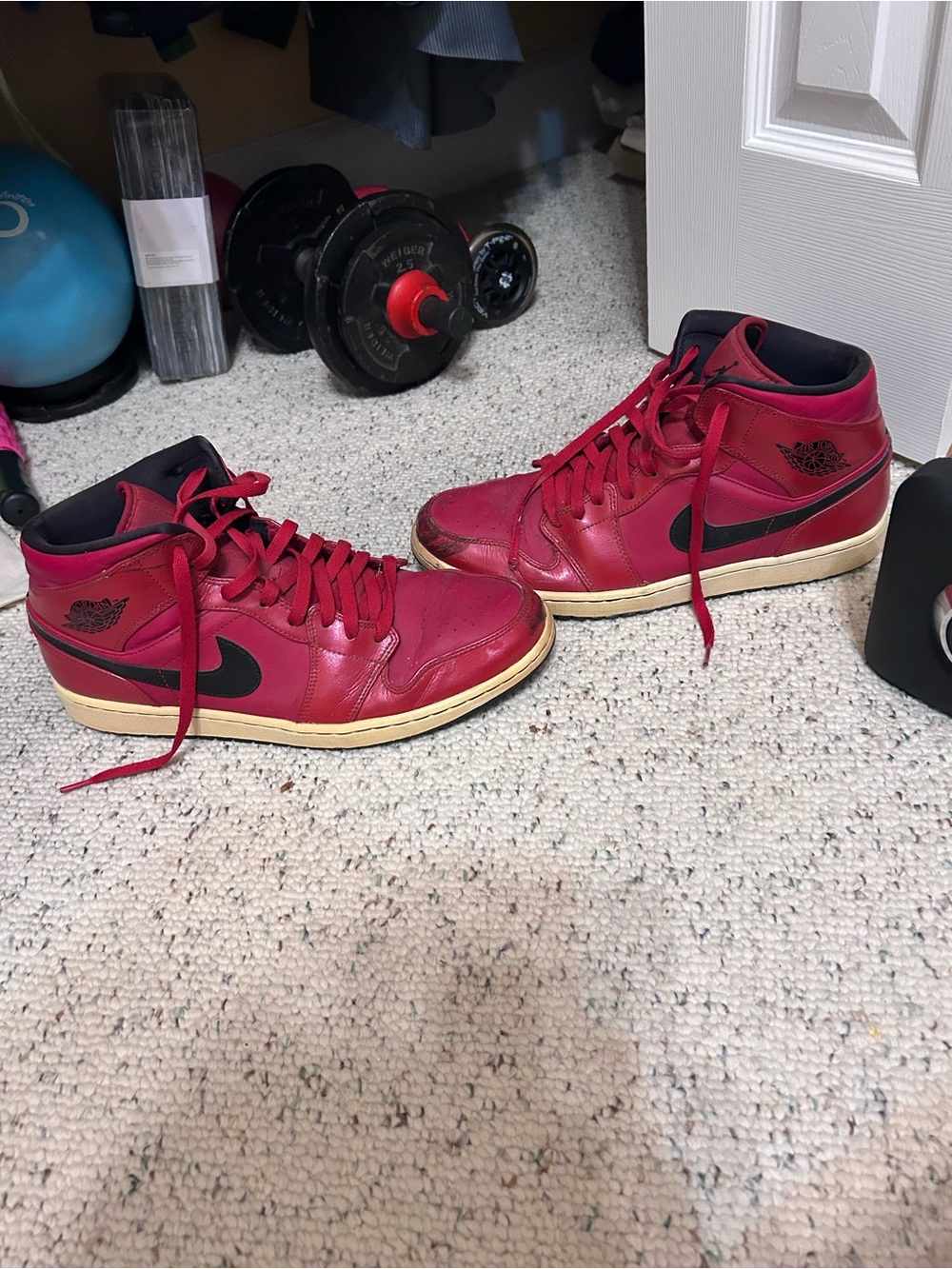 Nike Men's High-Top Sneakers in Red with Black Swoosh